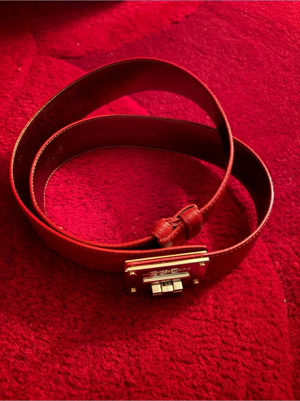 Women’s Michael Kors Red Leather Belt with Gold-tone Buckle